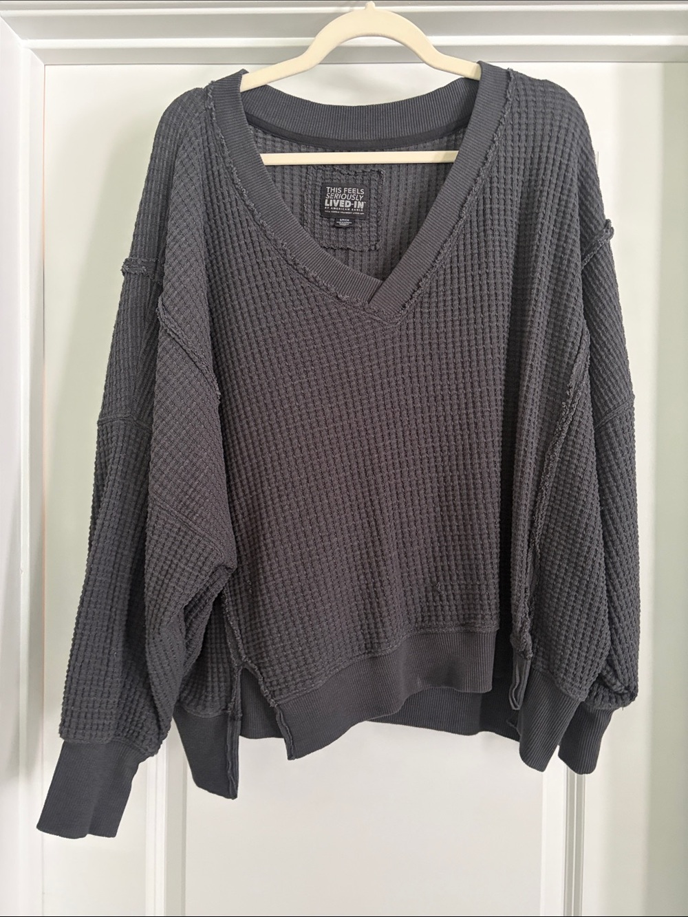 Cozy Waffle V-Neck Sweater - Charcoal
